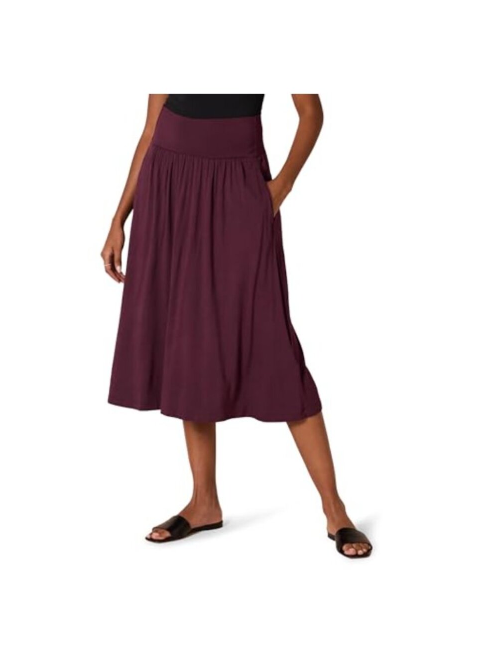 Womens Jersey Pull On Midi Length Skirt A-Line Straight